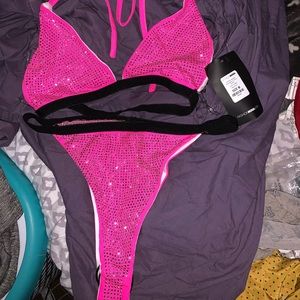 Rhinestone neon pink swimsuit